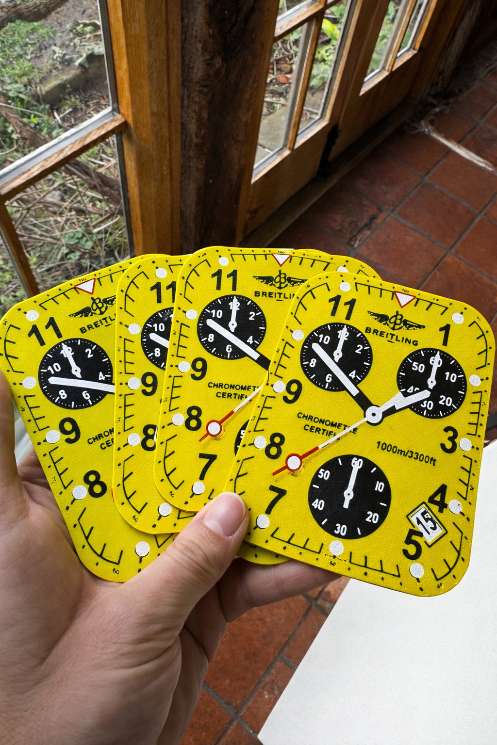 Breitling Inspired Yellow Chronograph Watch Face Coasters – Set of 4