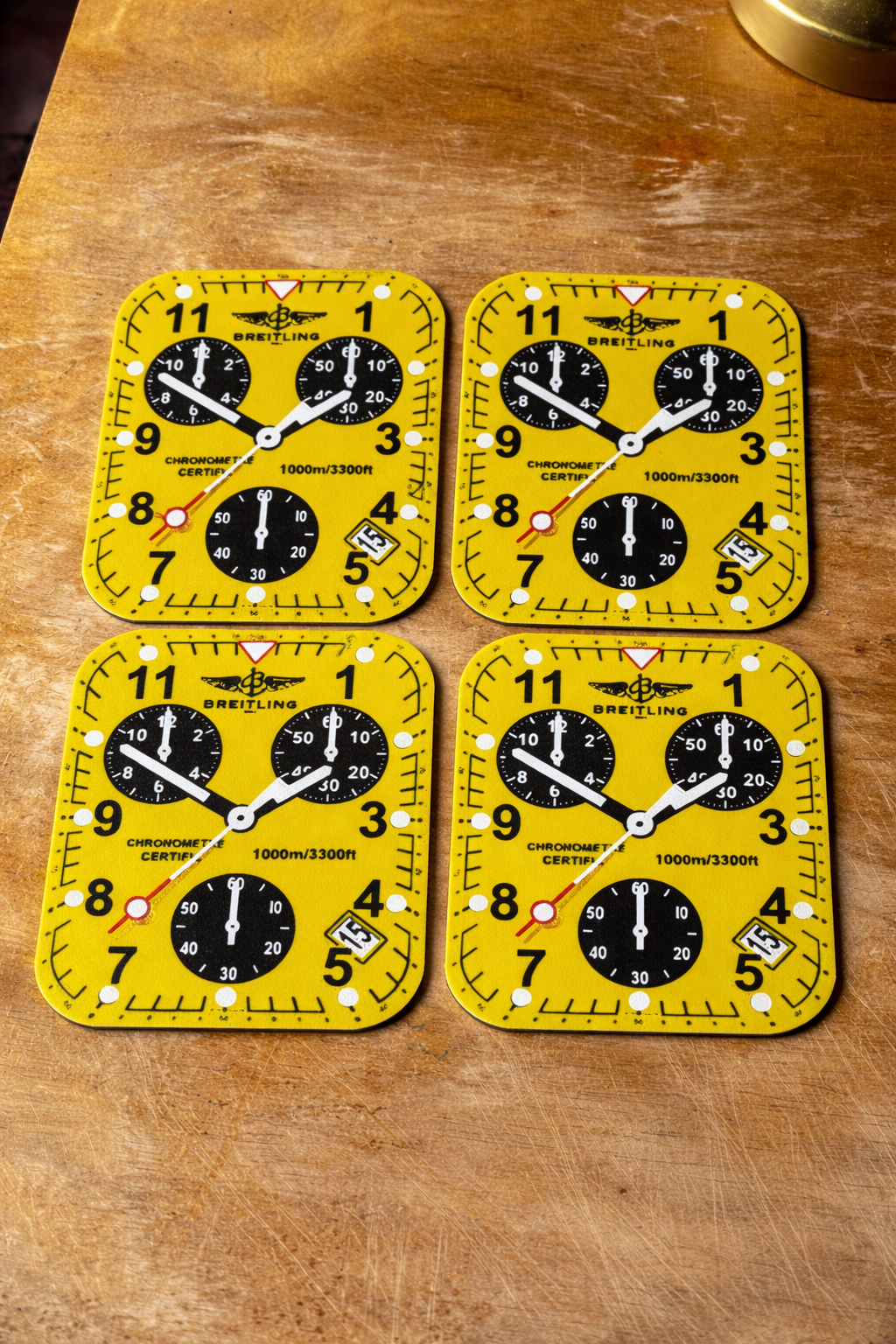 Breitling Inspired Yellow Chronograph Watch Face Coasters – Set of 4