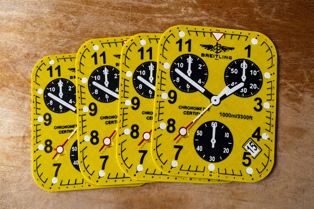 Breitling Inspired Yellow Chronograph Watch Face Coasters – Set of 4