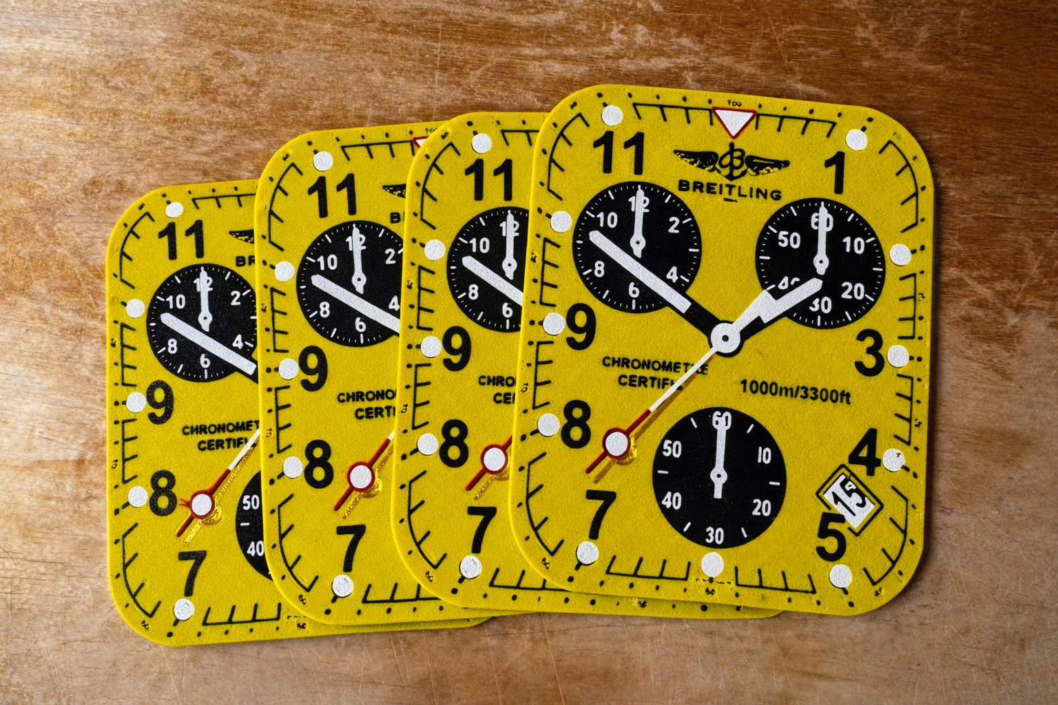 Breitling Inspired Yellow Chronograph Watch Face Coasters – Set of 4