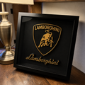Lamborghini 3D Framed Wall Art | Gold & Black Supercar Display~ 25cm x 25cm