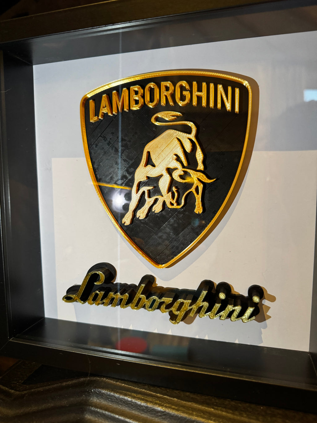 Lamborghini 3D Framed Wall Art | Gold & Black Supercar Display~ 25cm x 25cm