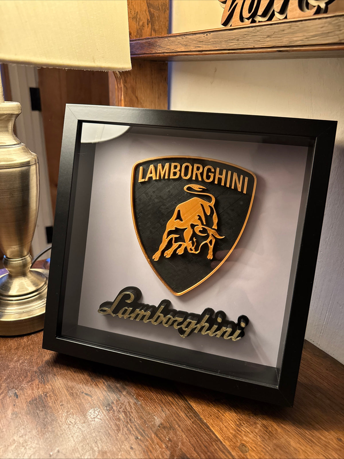 Lamborghini 3D Framed Wall Art | Gold & Black Supercar Display~ 25cm x 25cm
