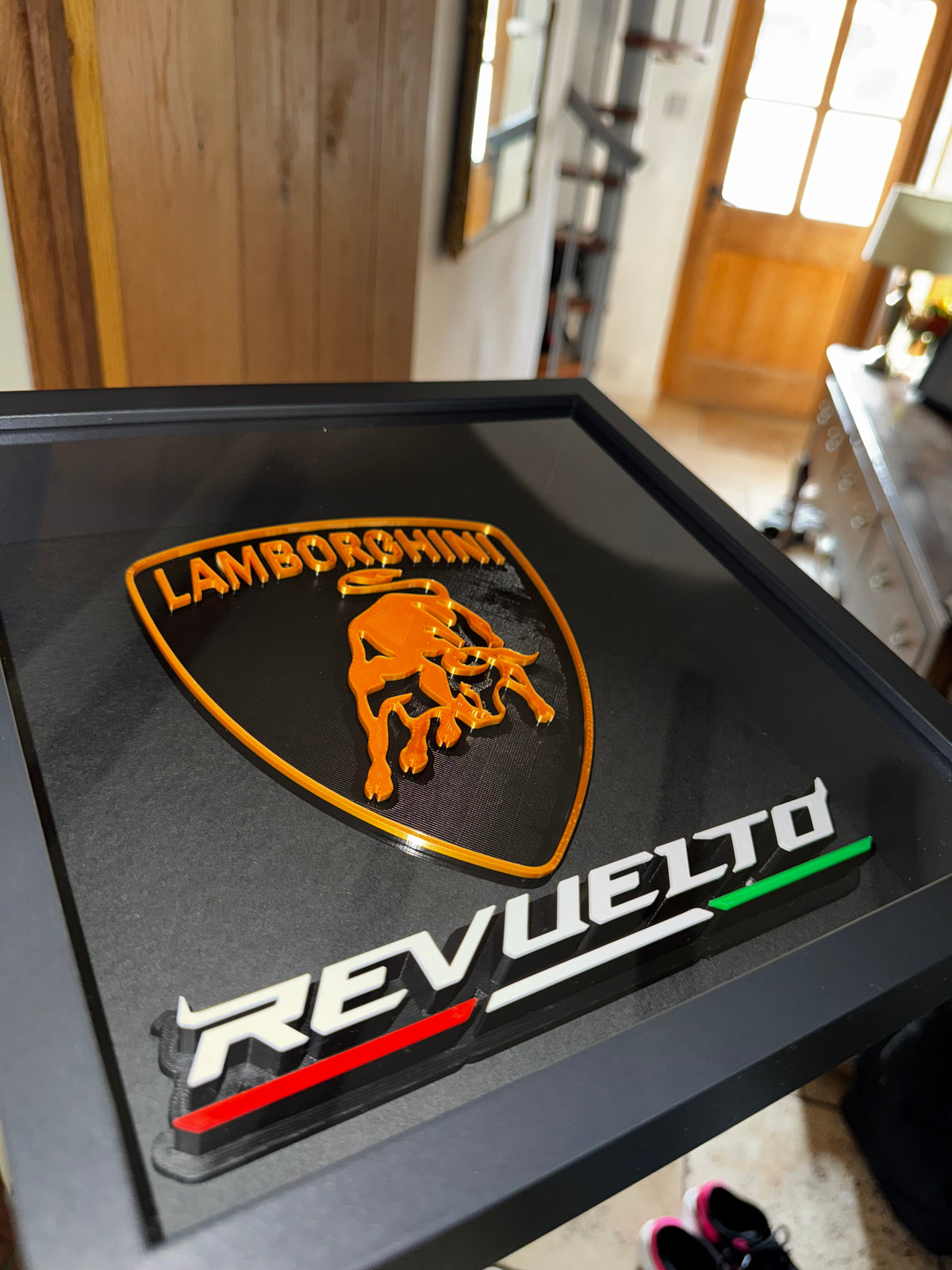 Lamborghini 3D Framed Wall Art | Gold & Black Supercar Display~ 25cm x 25cm