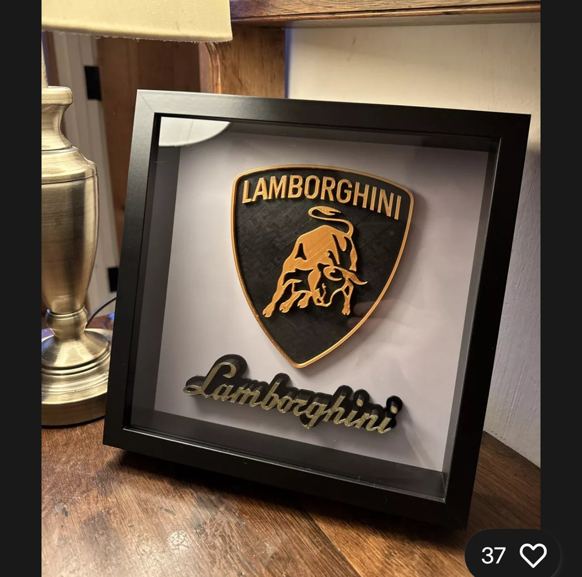 Lamborghini 3D Framed Wall Art | Gold & Black Supercar Display~ 25cm x 25cm