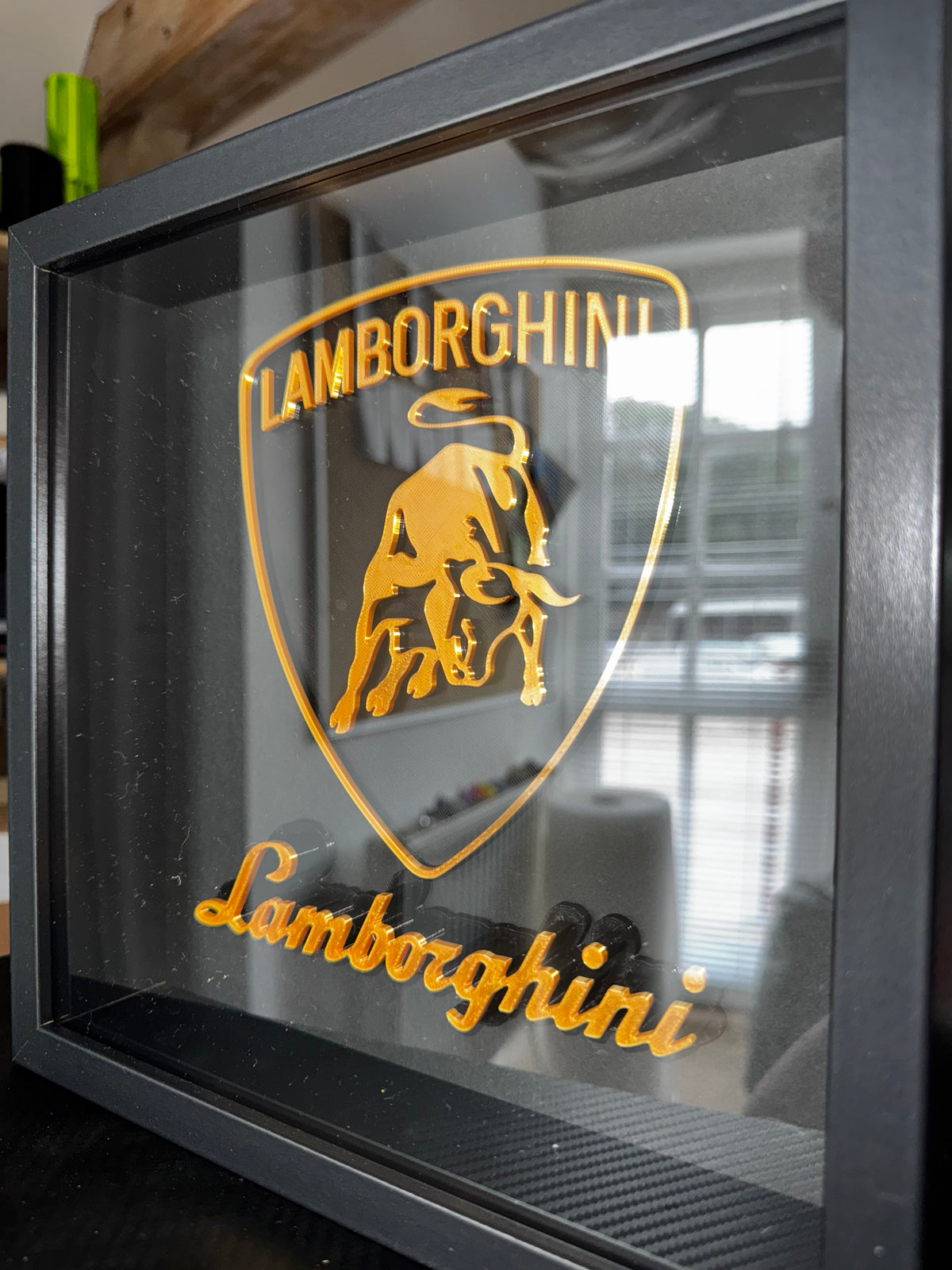 Lamborghini 3D Framed Wall Art | Gold & Black Supercar Display~ 25cm x 25cm