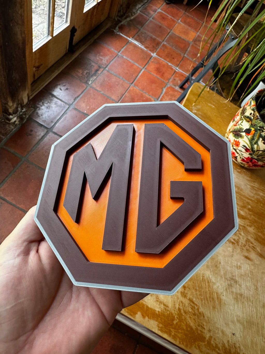 MG Classic Logo 3D Printed Display Plaque – Orange & Brown