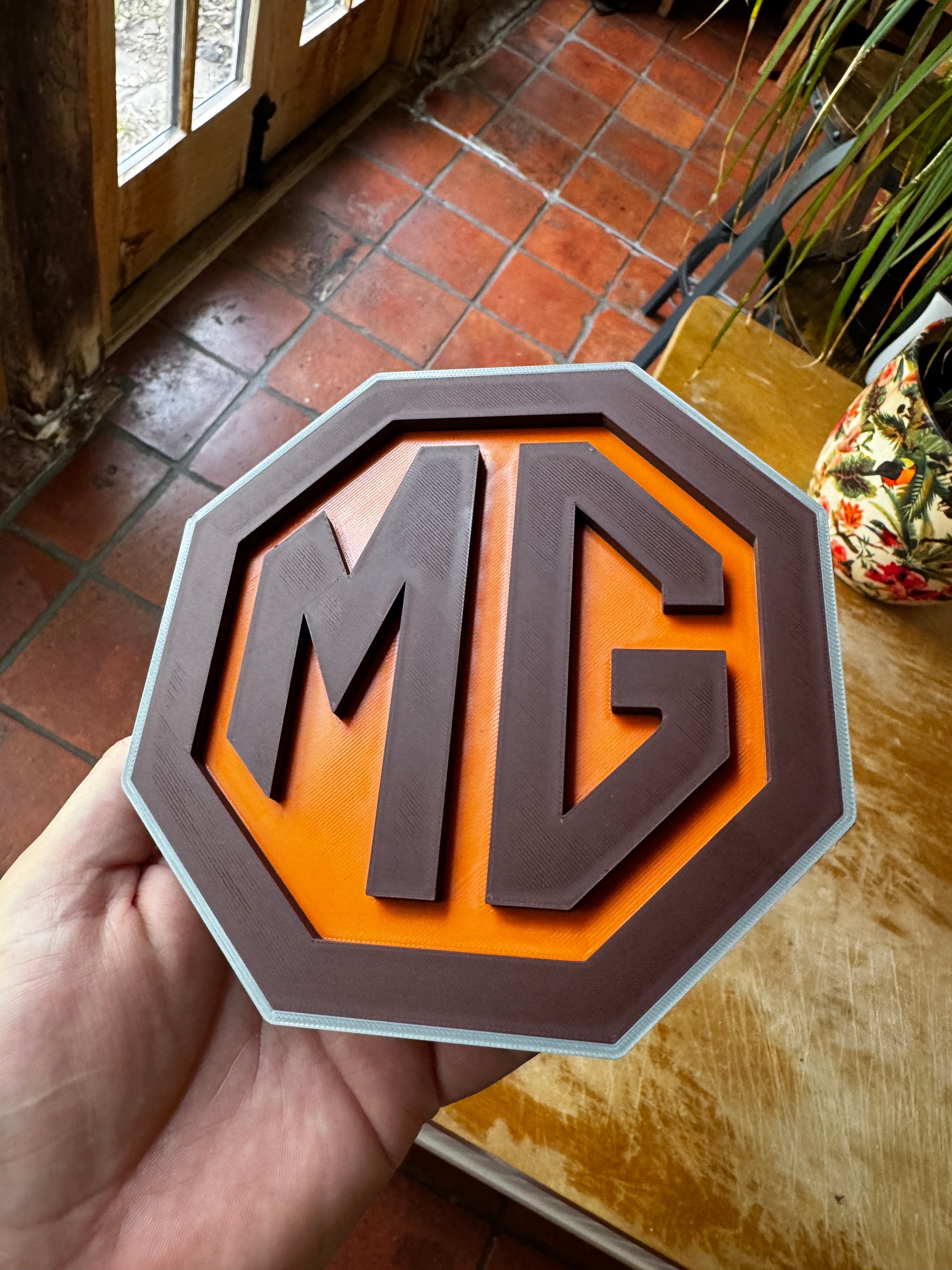 MG Classic Logo 3D Printed Display Plaque – Orange & Brown