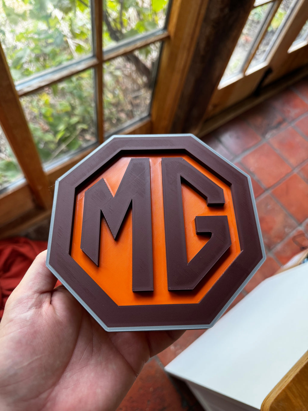 MG Classic Logo 3D Printed Display Plaque – Orange & Brown