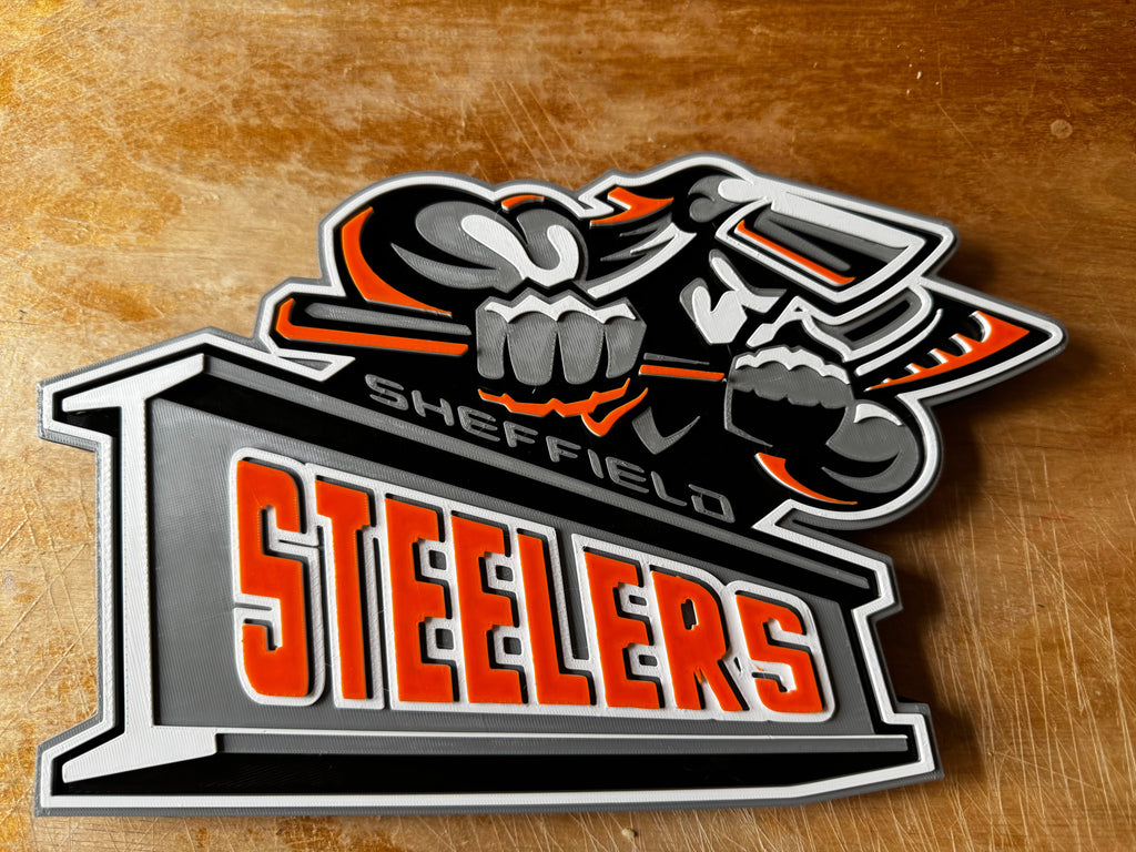 Sheffield Steelers 3D Printed Display Sign – Orange, Black, White & Silver