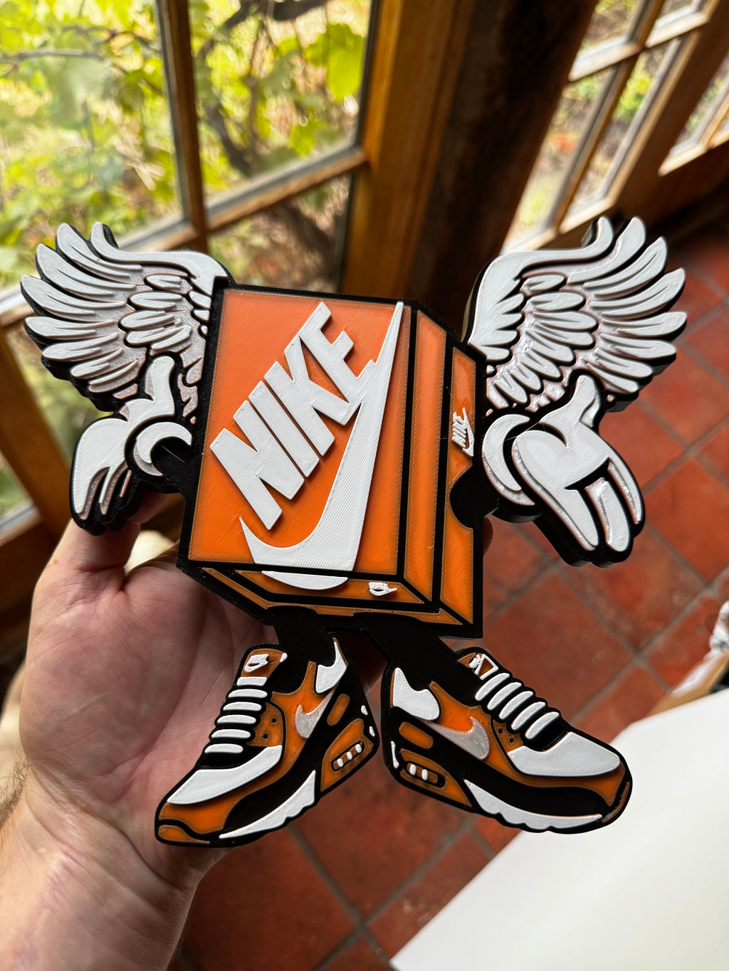 Nike Sneaker Box Wings 3D Printed Display Sign – Orange, White & Black 23cm