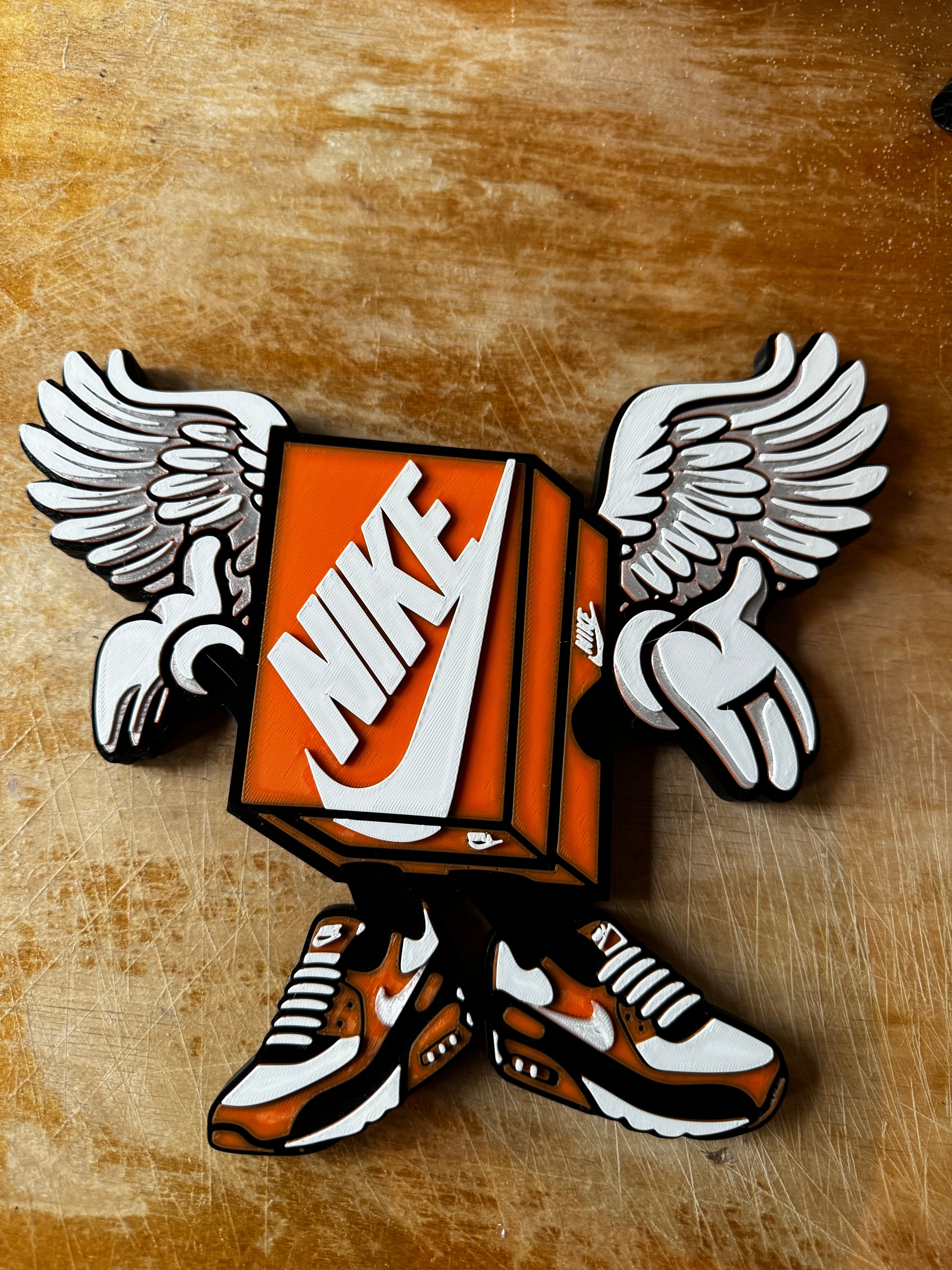 Nike Sneaker Box Wings 3D Printed Display Sign – Orange, White & Black 23cm