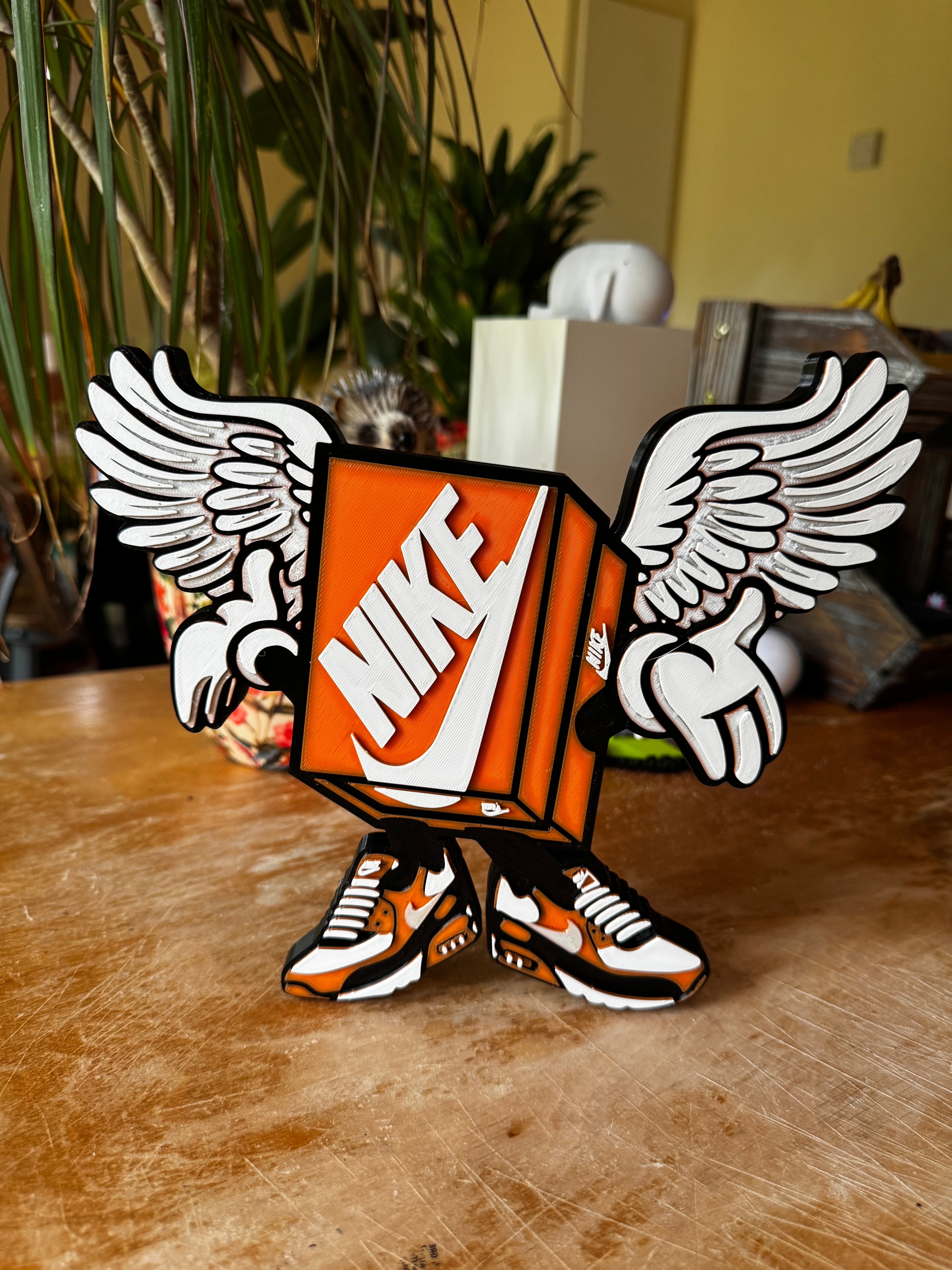 Nike Sneaker Box Wings 3D Printed Display Sign – Orange, White & Black 23cm