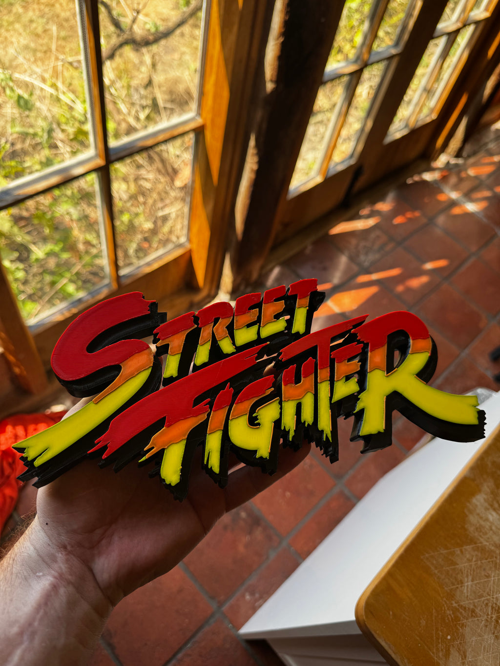 Street Fighter 3D Printed Display Sign – Red, Orange & Yellow 23cm