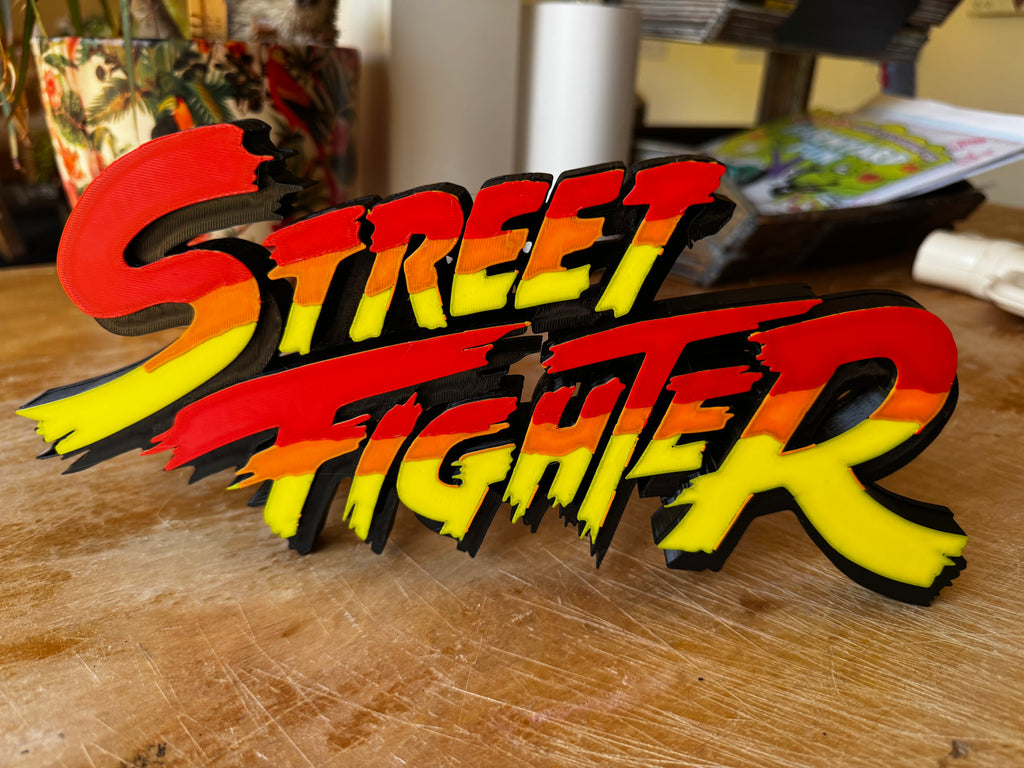 Street Fighter 3D Printed Display Sign – Red, Orange & Yellow 23cm