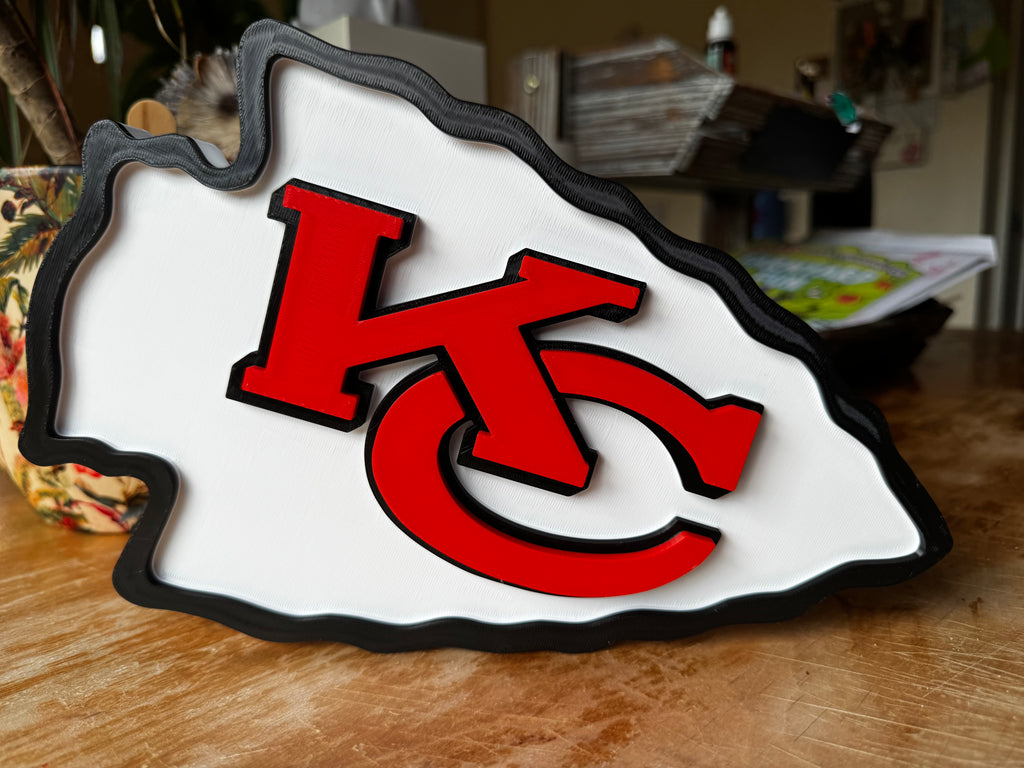Kansas City Chiefs 3D Printed Arrowhead Display Sign – Red, White & Black