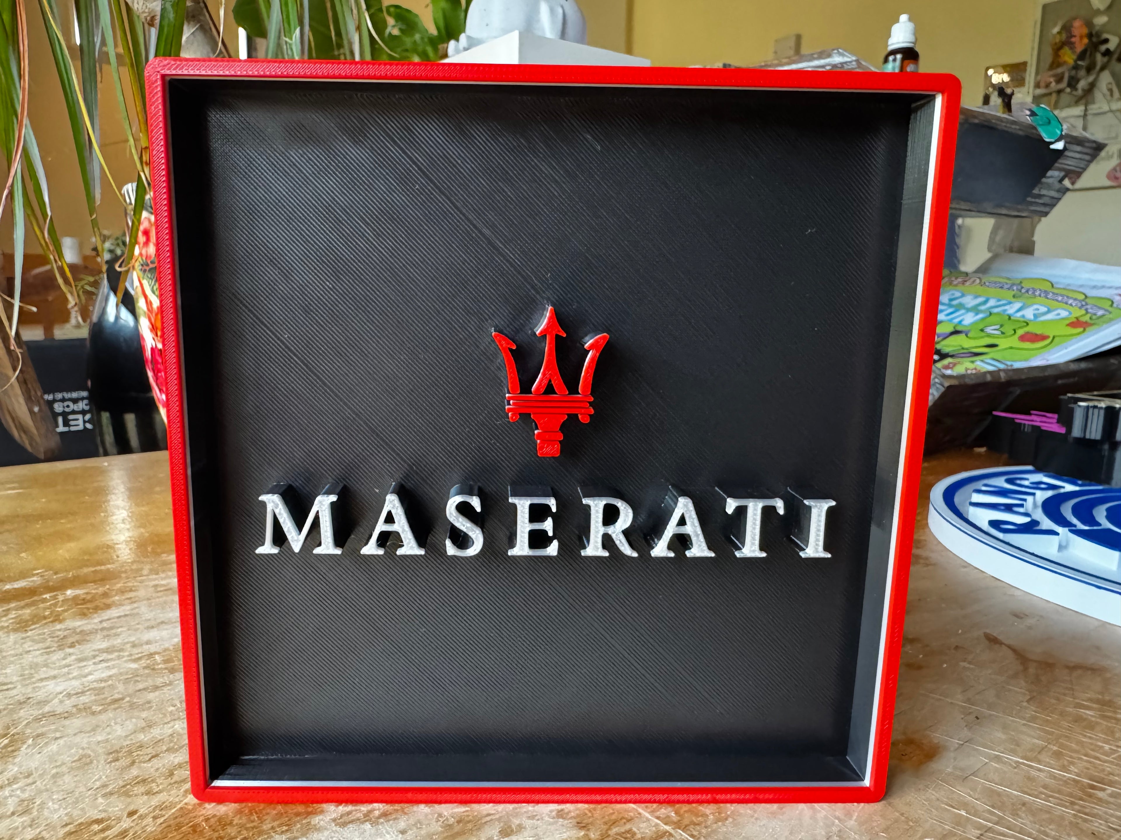 Maserati 3D Printed Display Plaque / Tray – Black, Red & Silver