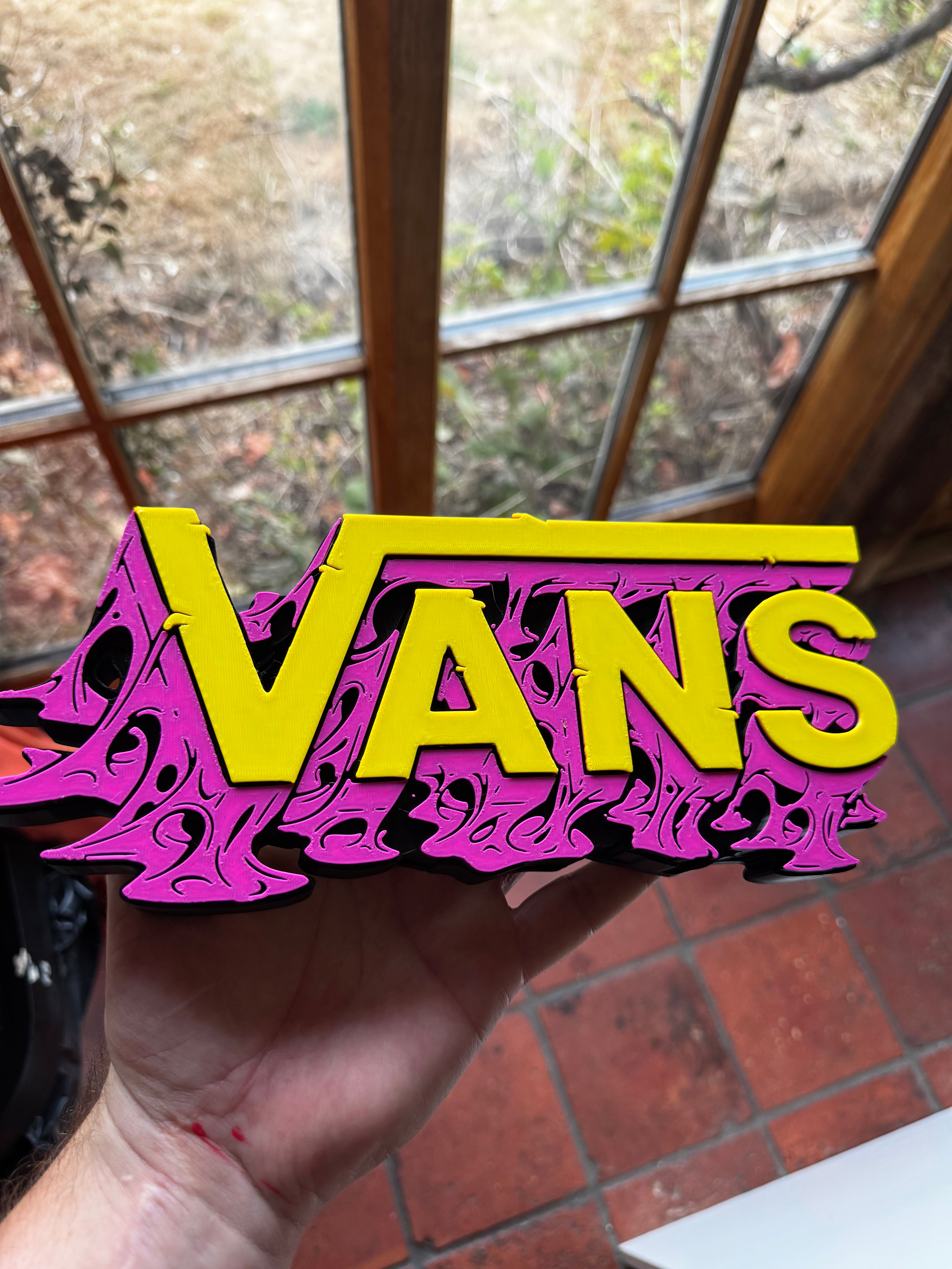 Vans Graffiti Style 3D Printed Display Sign – Neon Pink & Yellow 23cm