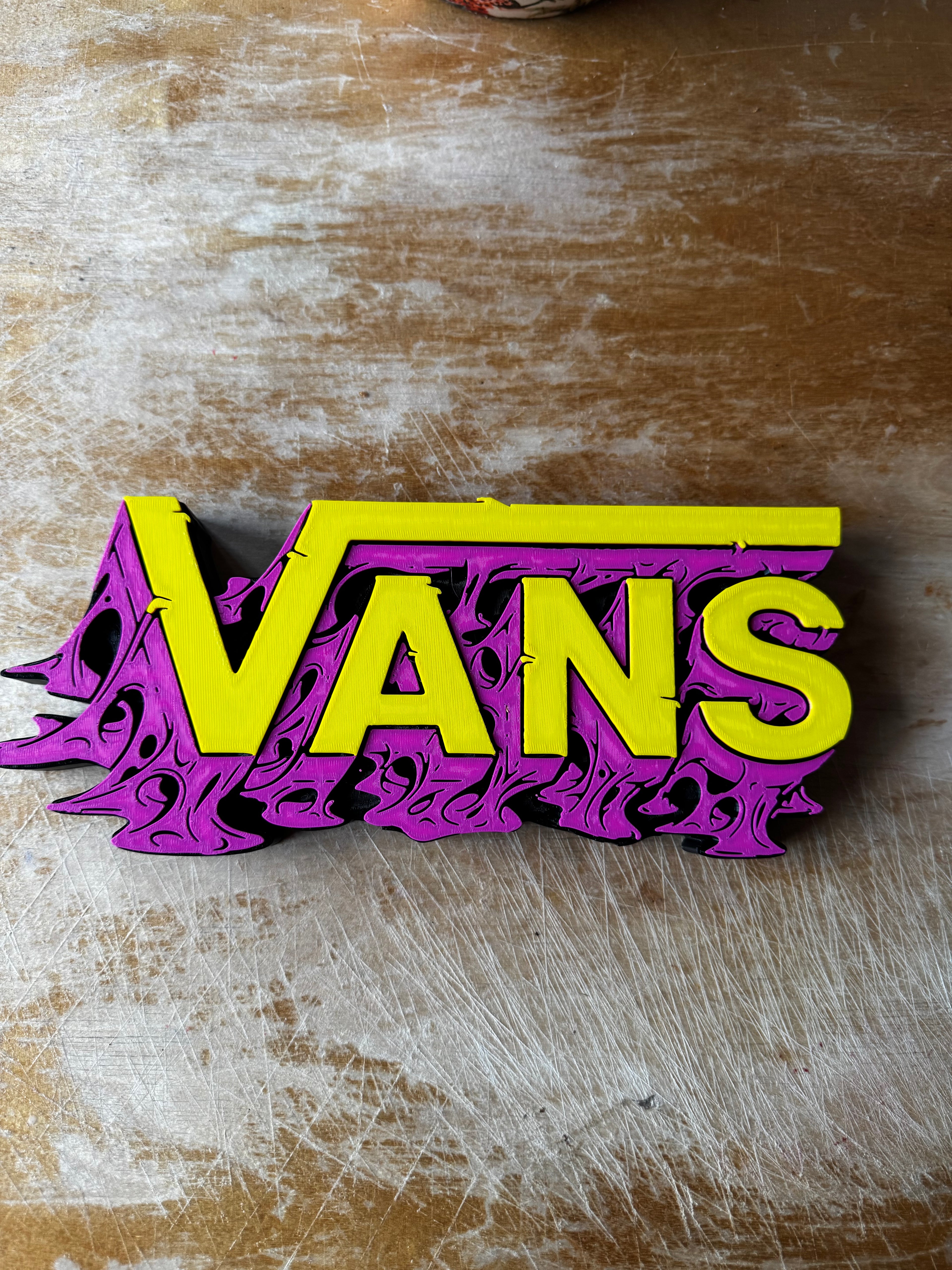 Vans Graffiti Style 3D Printed Display Sign – Neon Pink & Yellow 23cm
