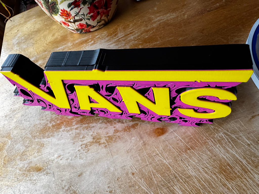Vans Graffiti Style 3D Printed Display Sign – Neon Pink & Yellow 23cm