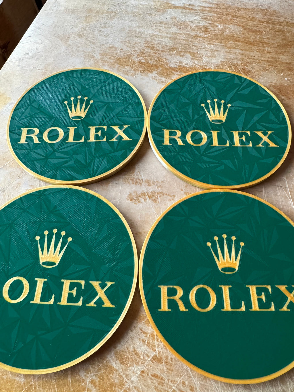 Rolex Inspired Luxury 3D Printed Coaster Set – Green & Gold