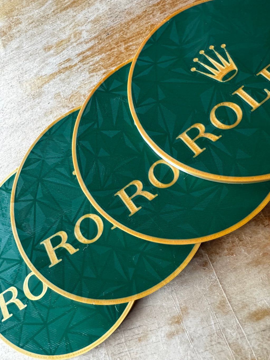 Rolex Inspired Luxury 3D Printed Coaster Set – Green & Gold
