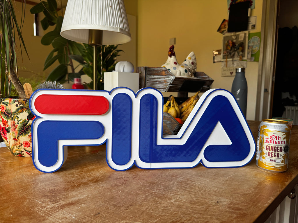 FILA 50cm 3D Printed Retro Logo Wall Sign – Blue, White & Red