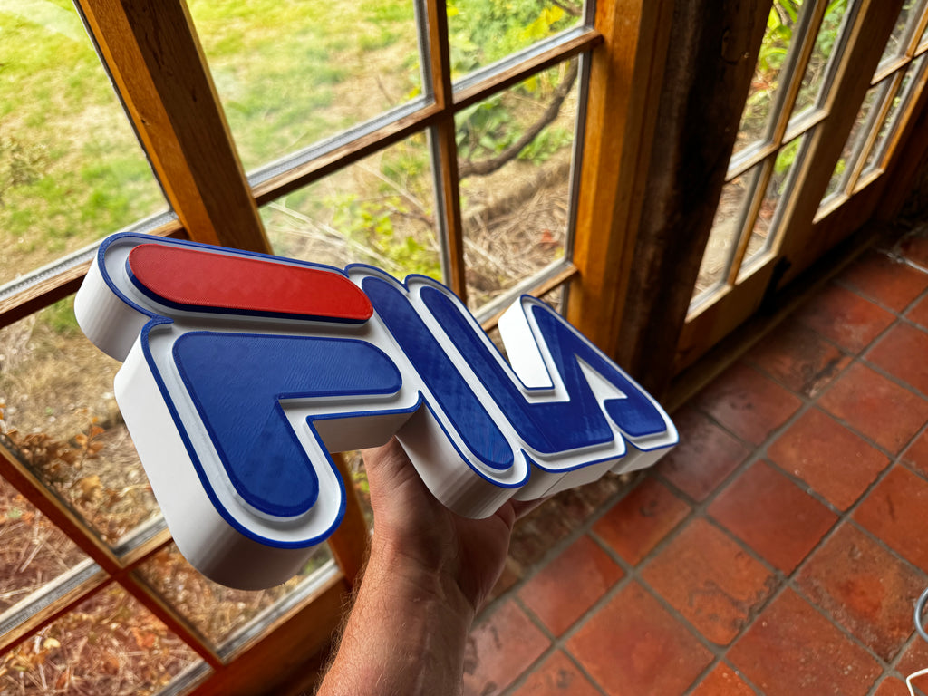FILA 50cm 3D Printed Retro Logo Wall Sign – Blue, White & Red