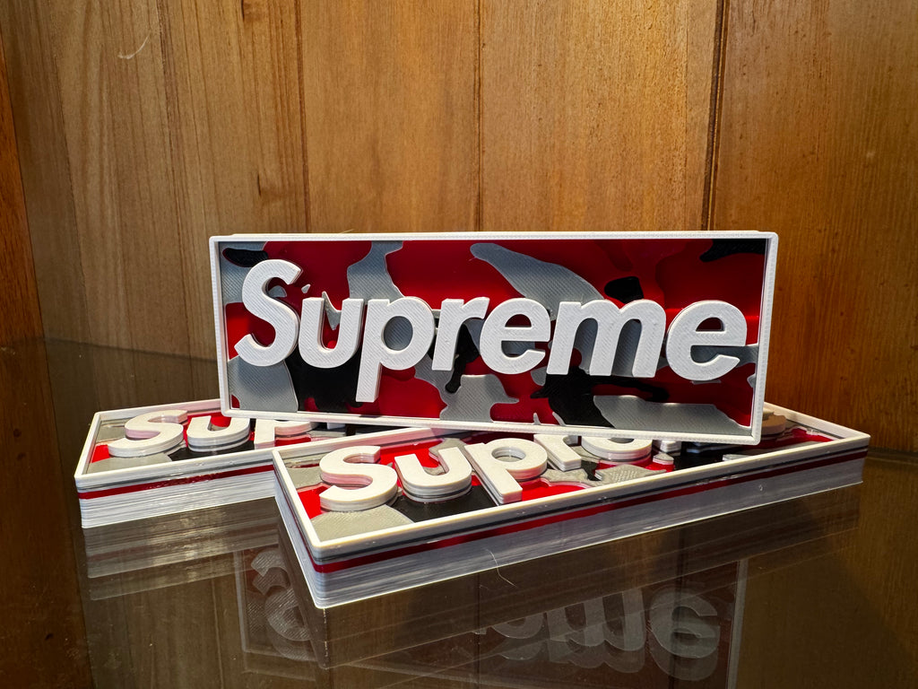 Supreme Camo 3D Printed Display Plaque – Red, Black, White & Grey
