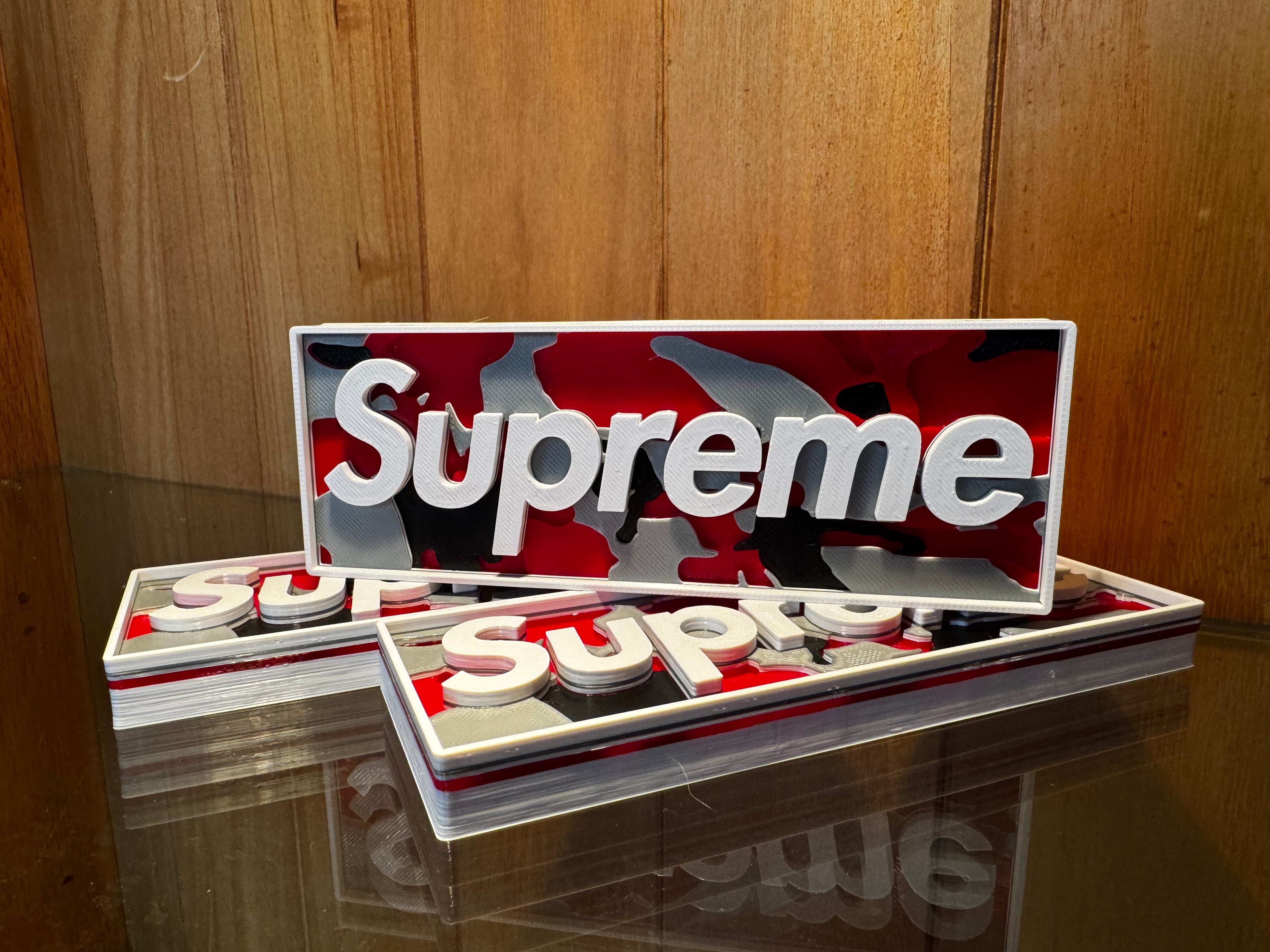 Supreme Camo 3D Printed Display Plaque – Red, Black, White & Grey