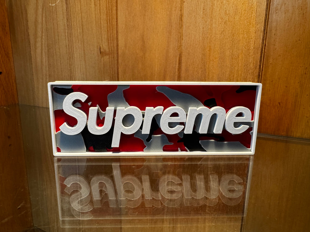 Supreme Camo 3D Printed Display Plaque – Red, Black, White & Grey