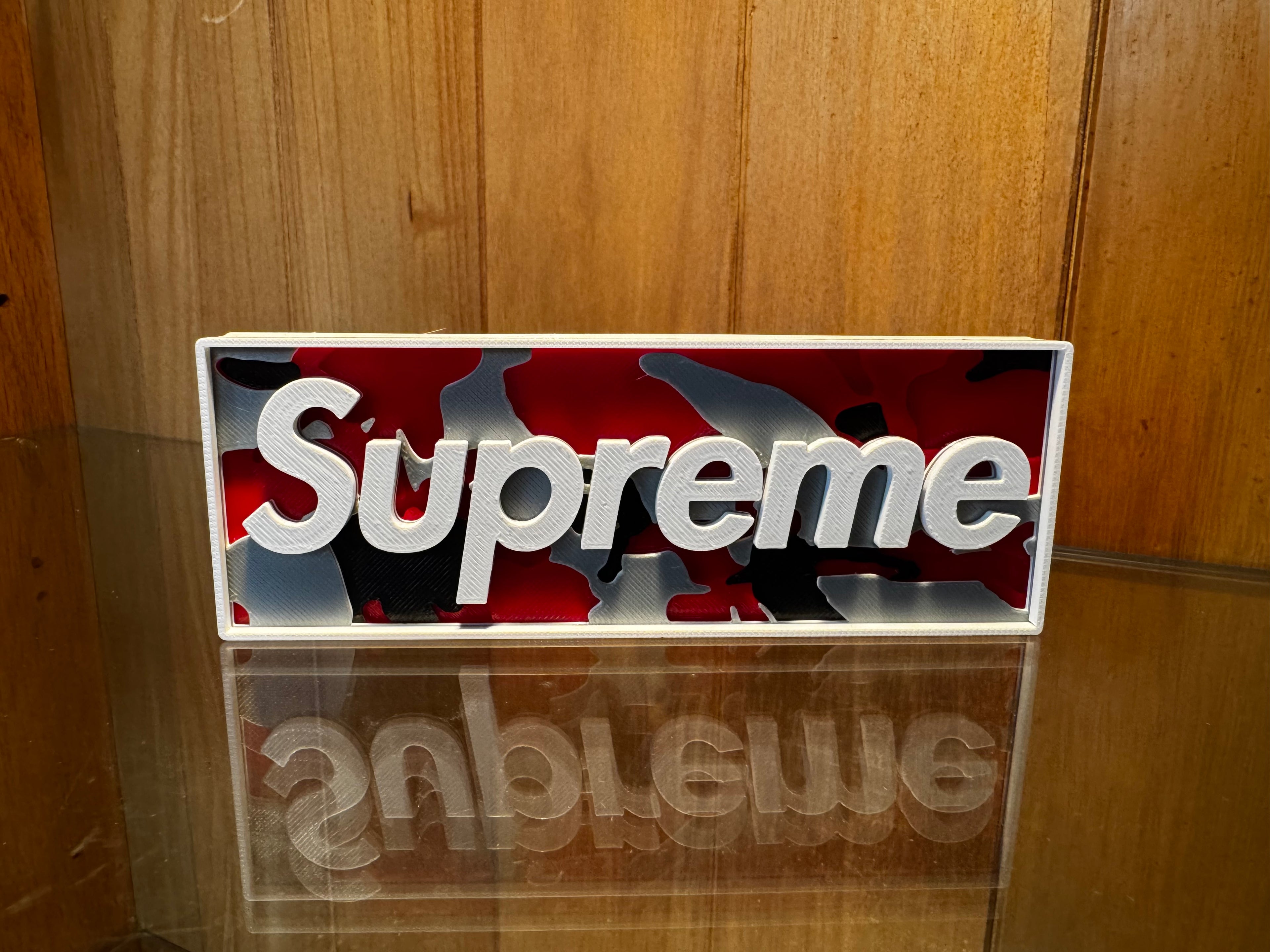 Supreme Camo 3D Printed Display Plaque – Red, Black, White & Grey