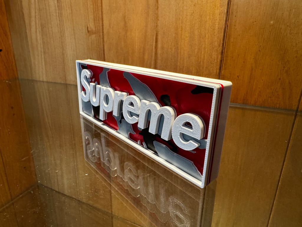 Supreme Camo 3D Printed Display Plaque – Red, Black, White & Grey