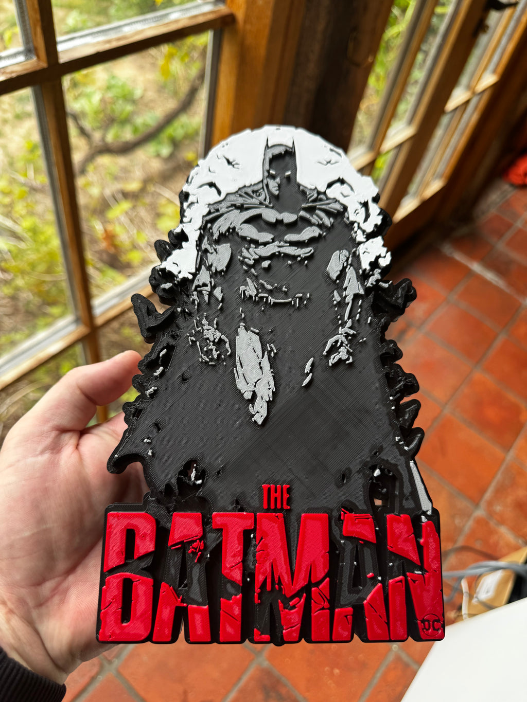 The Batman 3D Printed Display Plaque – Black, Grey & Red