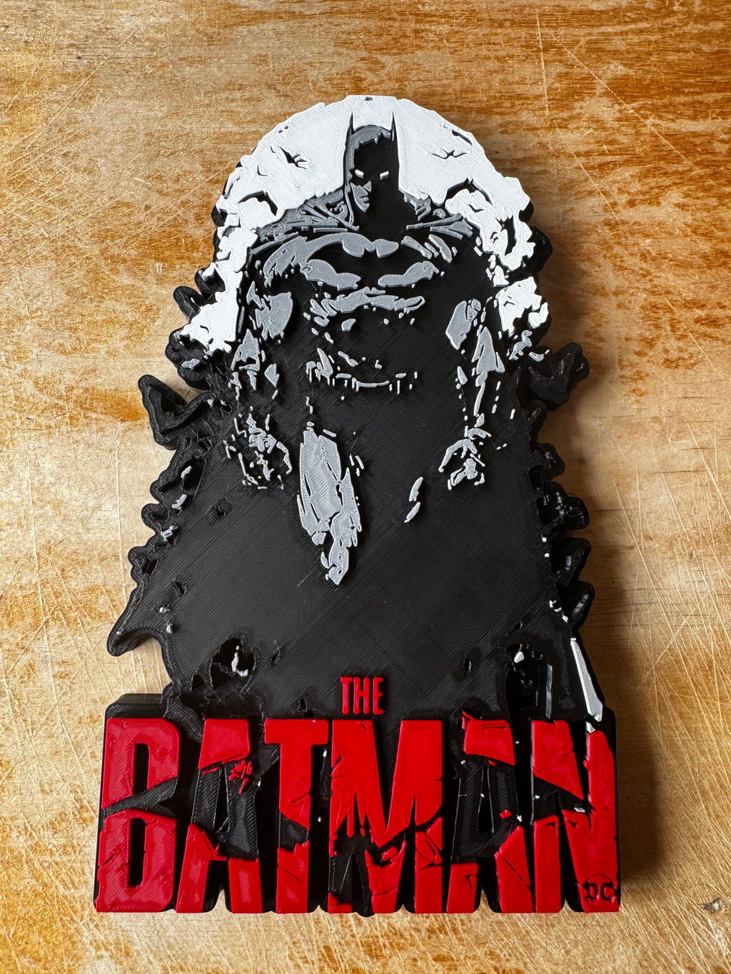 The Batman 3D Printed Display Plaque – Black, Grey & Red