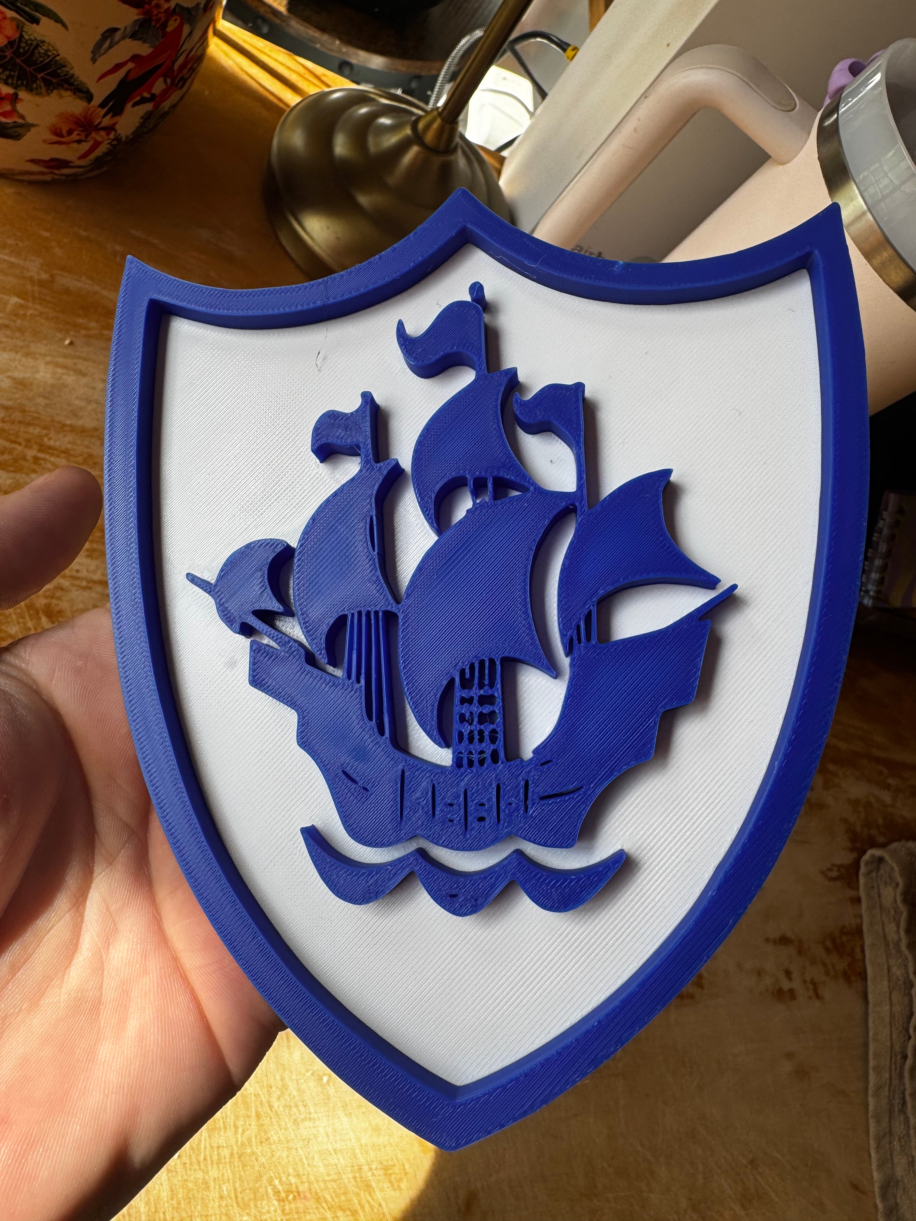 Blue Peter Ship Badge 3D Printed Wall Plaque – Blue & White
