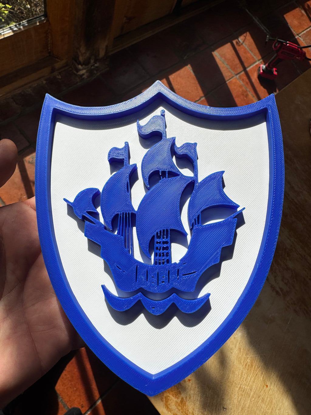 Blue Peter Ship Badge 3D Printed Wall Plaque – Blue & White