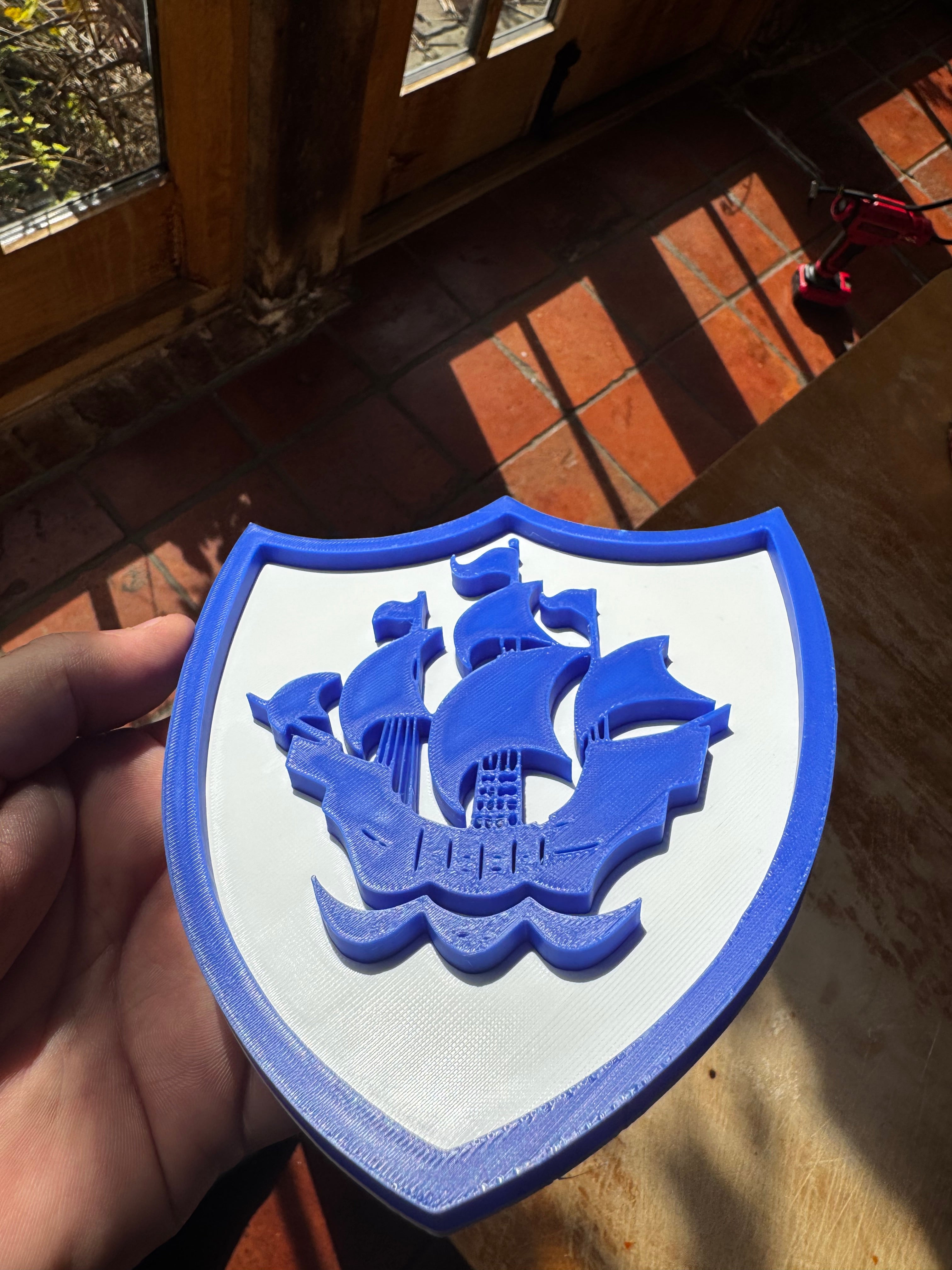 Blue Peter Ship Badge 3D Printed Wall Plaque – Blue & White