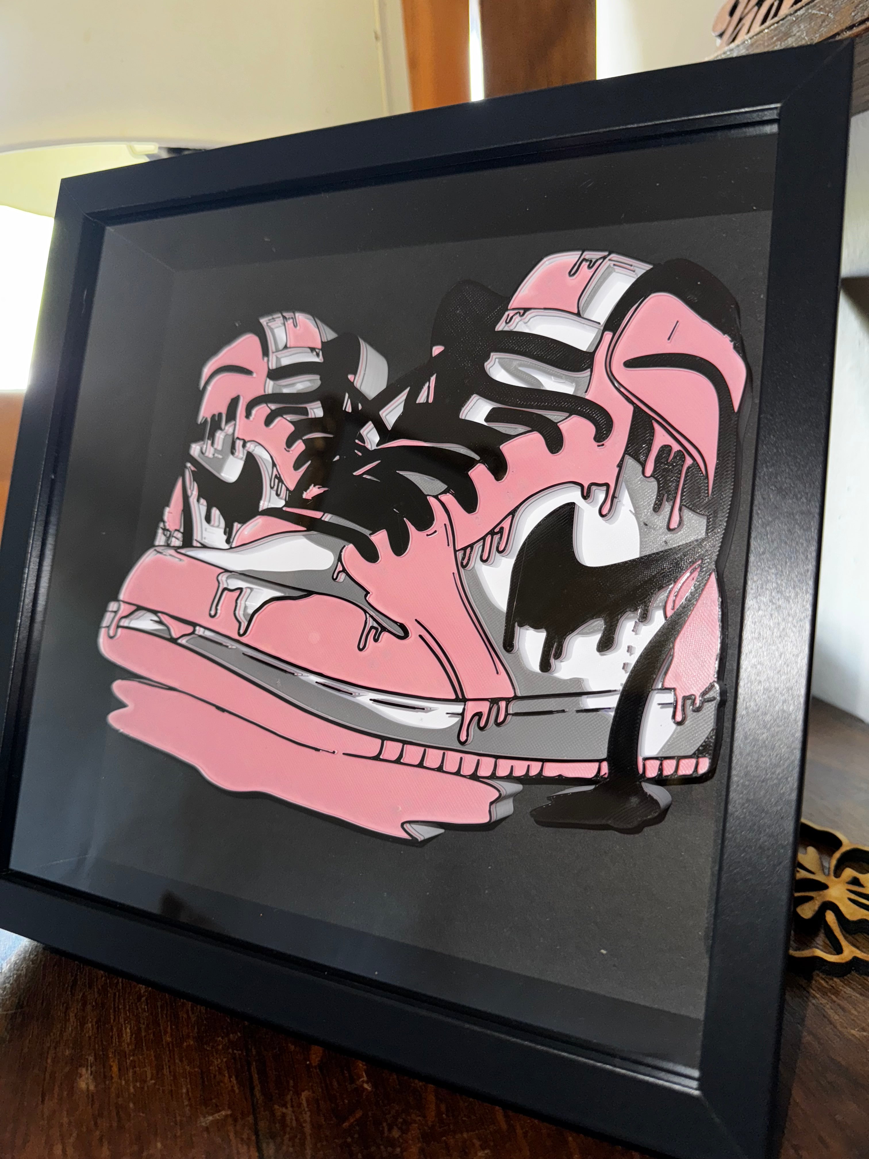 Pink Drip Trainer 3D Printed Framed Wall Art