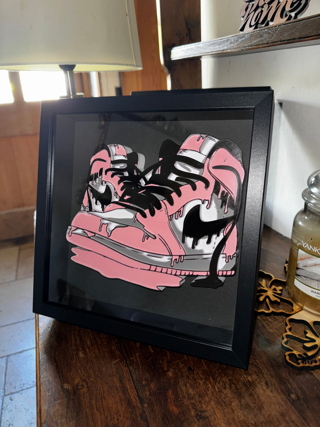 Pink Drip Trainer 3D Printed Framed Wall Art
