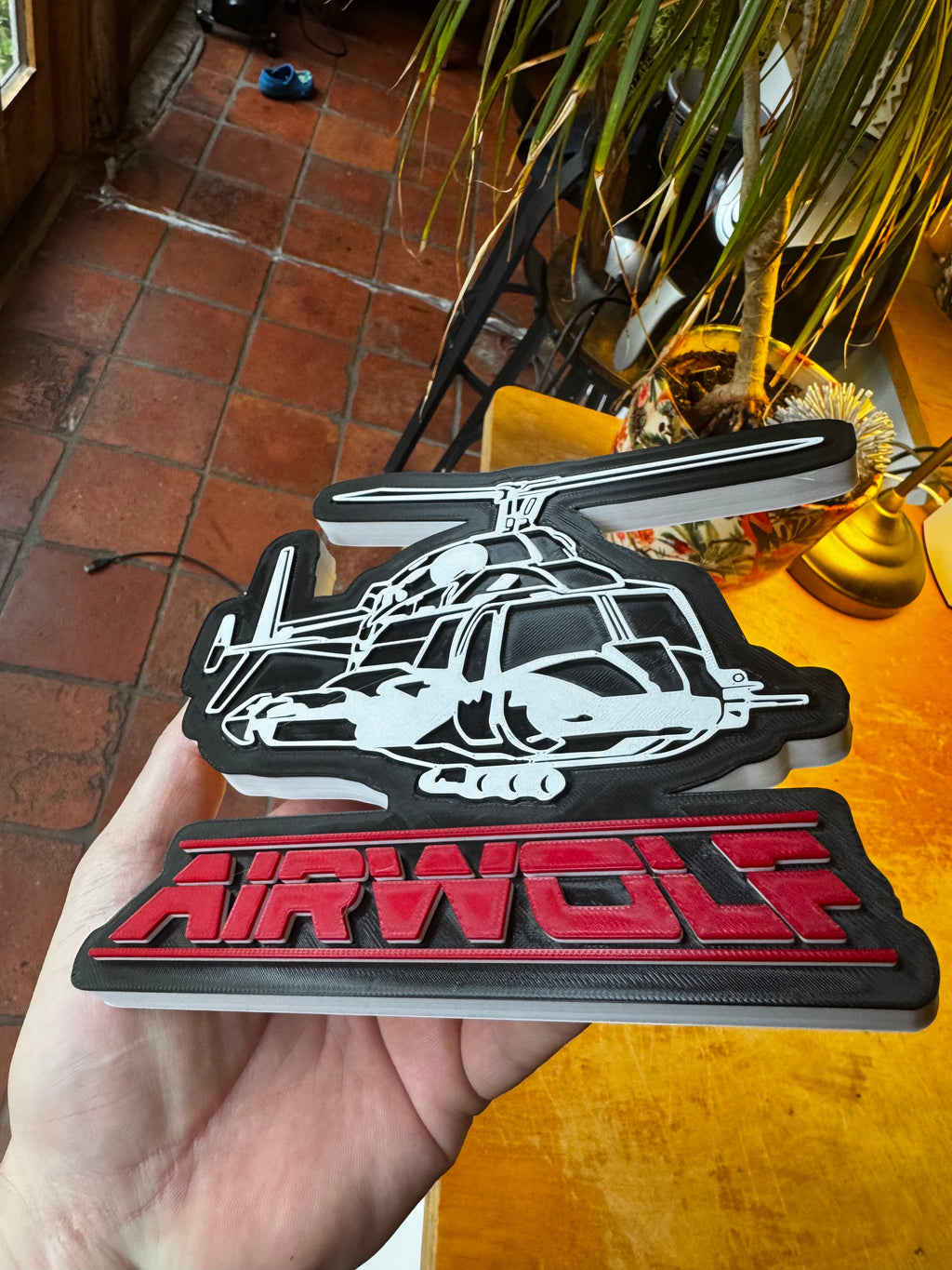 Airwolf 3D Display Plaque – Retro TV Helicopter Wall Art