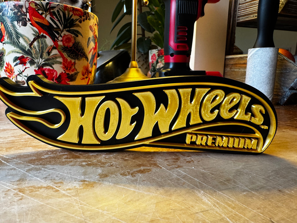 Hot Wheels Premium 3D Display Sign – Black & Gold
