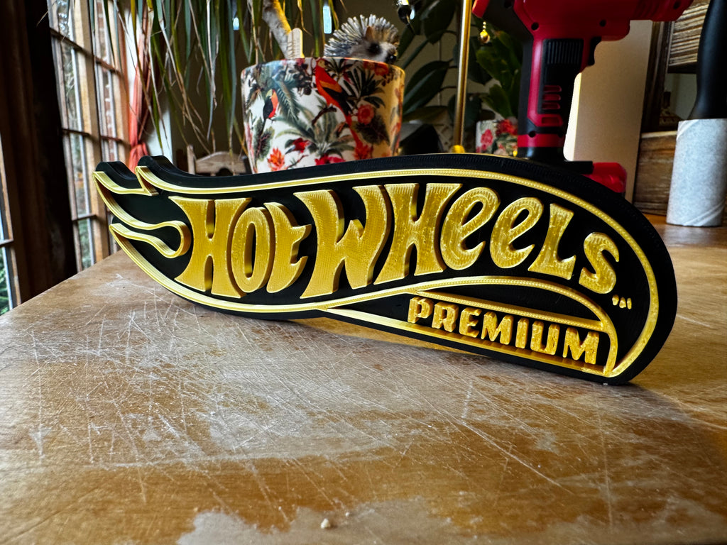 Hot Wheels Premium 3D Display Sign – Black & Gold