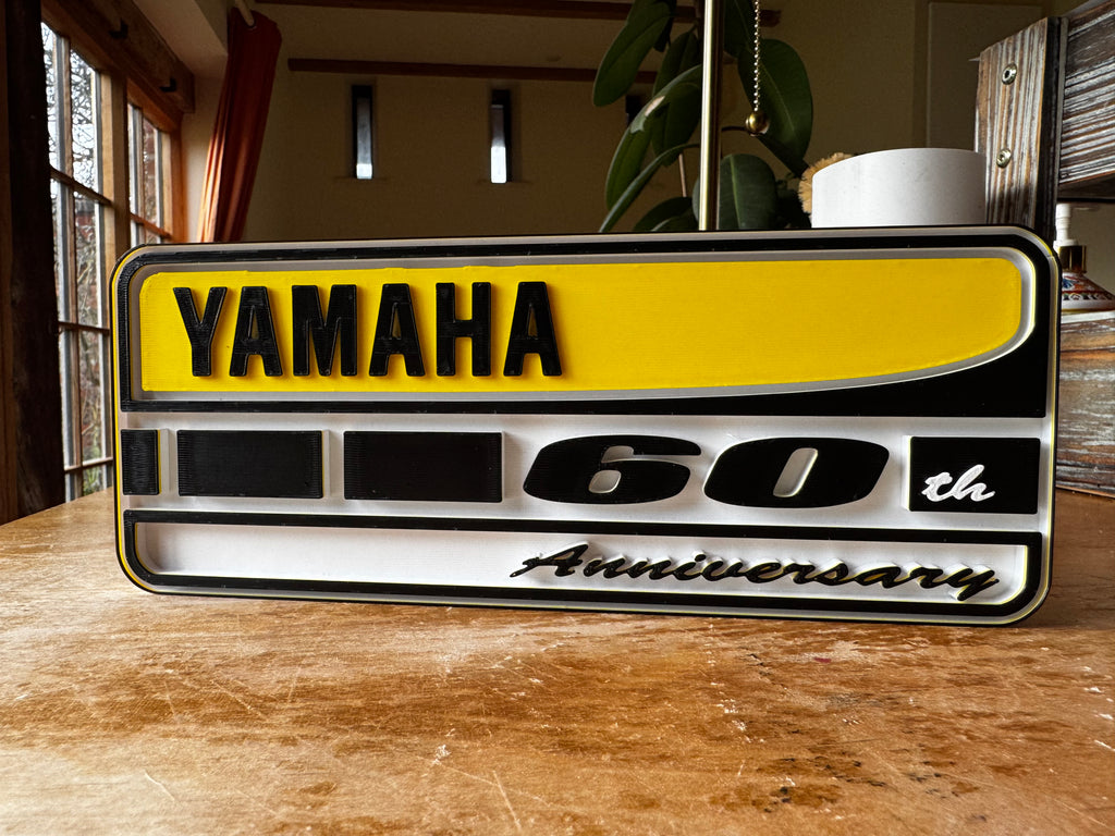 Yamaha 60th Anniversary 3D Garage Sign – Retro Motorcycle Display Plaque