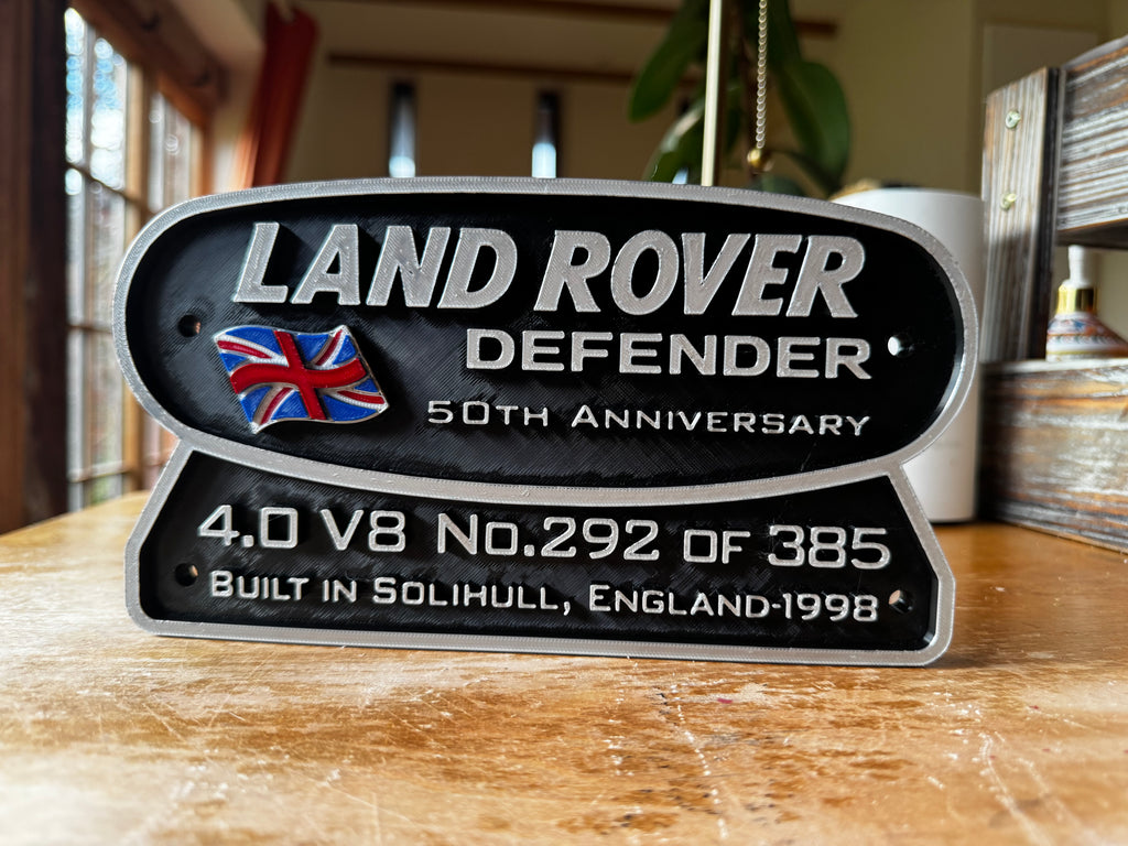 Land Rover Defender 50th Anniversary 4.0 V8 – 3D Collector Plaque