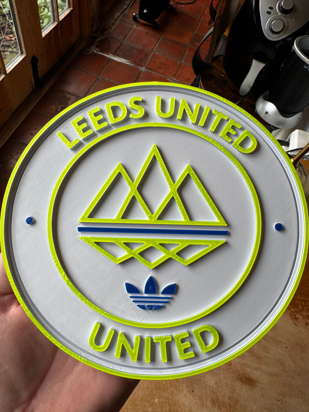Leeds United × adidas 3D Wall Plaque – White, Yellow & Blue