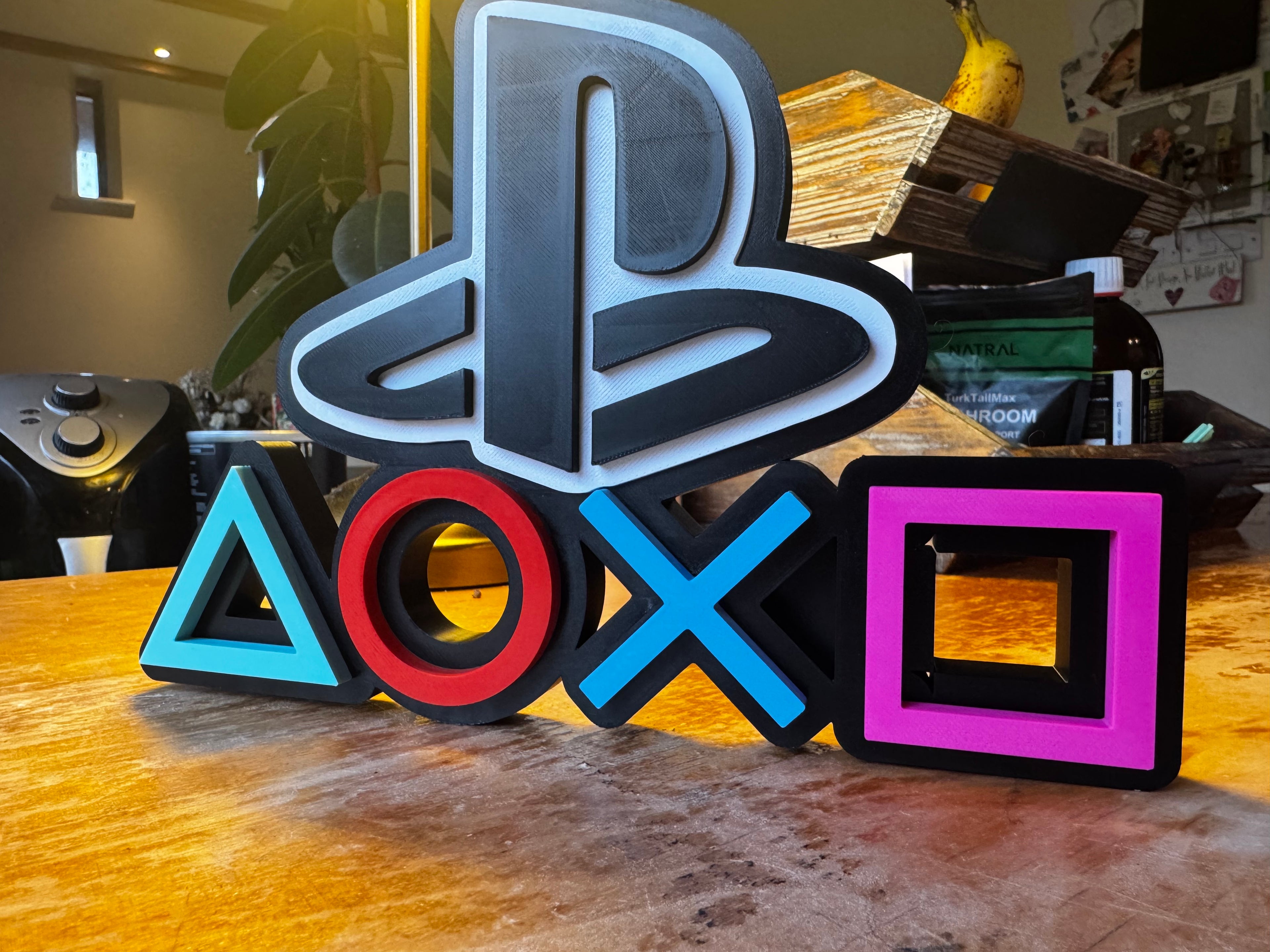 PlayStation 3D Printed Logo Display – PS Gaming Symbols Wall / Shelf Sign