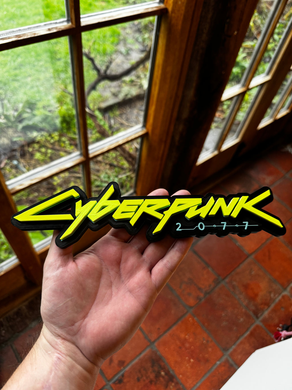 Cyberpunk 2077 3D Printed Logo Wall Sign – Gaming Display Plaque