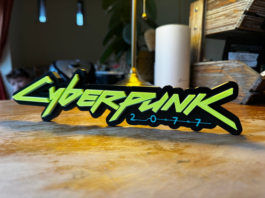 Cyberpunk 2077 3D Printed Logo Wall Sign – Gaming Display Plaque