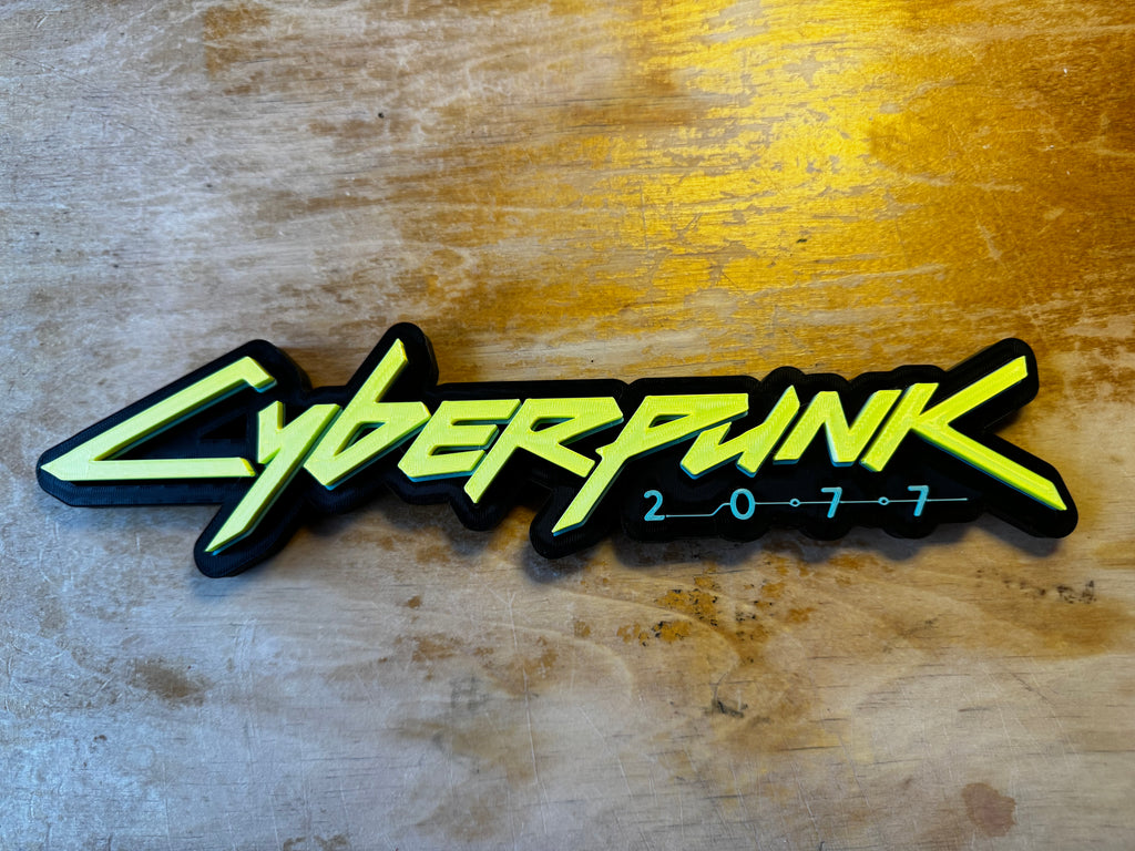 Cyberpunk 2077 3D Printed Logo Wall Sign – Gaming Display Plaque